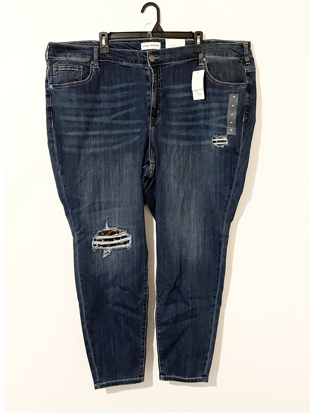Lane Bryant Mid Rise Skinny Blue Denim Jeans Distressed Cheetah Plus Size 28 New